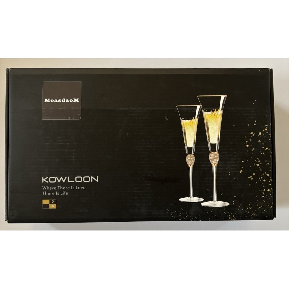 KOWLOON‎ Mr & Mrs Crystal Wedding Toasting Flutes Rhinestones Gold Rim